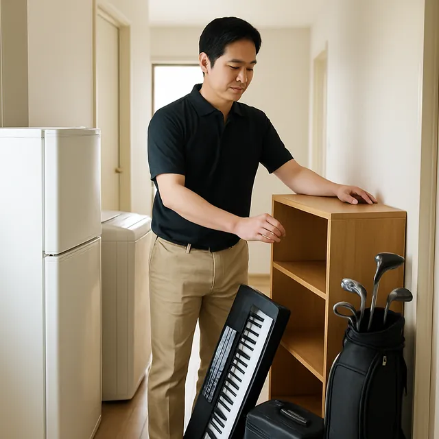 川崎市で本棚・電子ピアノ・ゴルフ用品を確認する出張買取＋引越しの事例イメージ