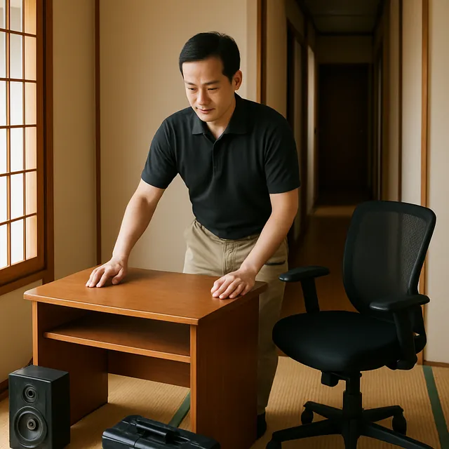 川崎市でデスク・オフィスチェア・スピーカーを確認する出張買取＋不用品回収の事例イメージ