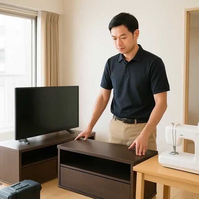 川崎市でテレビボード・有機ELテレビ・ミシンを確認する出張買取＋不用品回収の事例イメージ