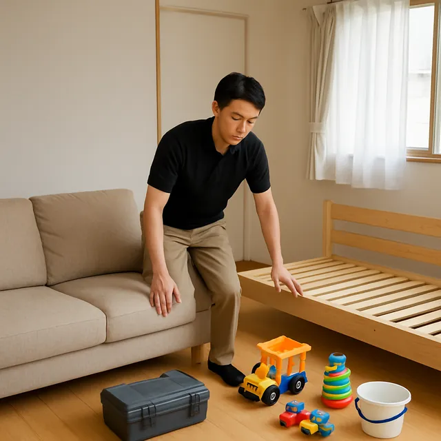 坂戸市で学習机・ベッドフレーム・ホビー用品を確認する出張買取＋家片付けの事例イメージ