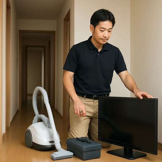 木更津市で液晶テレビ・掃除機・電動工具を確認する出張買取＋家片付けの事例イメージ