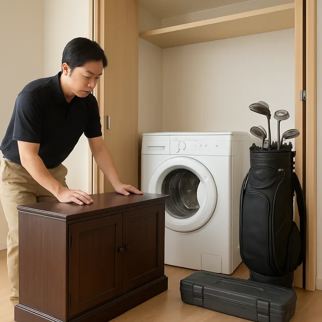 木更津市でサイドボード・ドラム式洗濯機・ゴルフ用品を確認する出張買取＋家片付けの事例イメージ