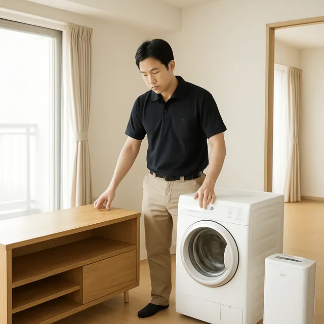 木更津市でテレビボード・ドラム式洗濯機・空気清浄機を確認する出張買取＋家片付けの事例イメージ