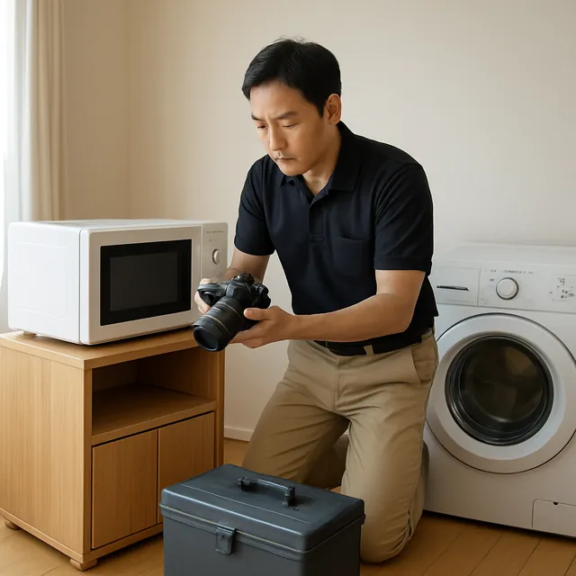 木更津市でレンジ台・ドラム式洗濯機・カメラを確認する出張買取＋遺品整理の事例イメージ