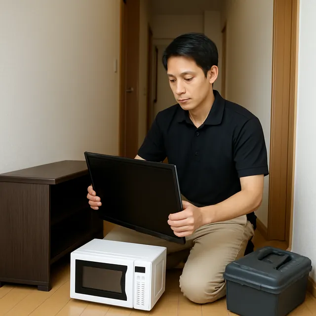 北区でテレビボード・電子レンジ・パソコンを確認する出張買取の事例イメージ