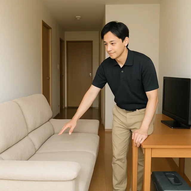北区で3人掛けソファ・学習机・モニターを確認する出張買取＋家片付けの事例イメージ