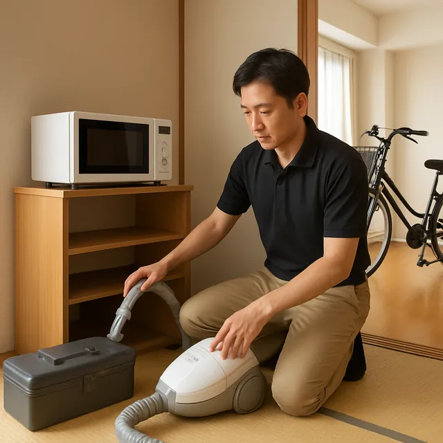 北区でレンジ台・掃除機・自転車を確認する出張買取＋家片付けの事例イメージ