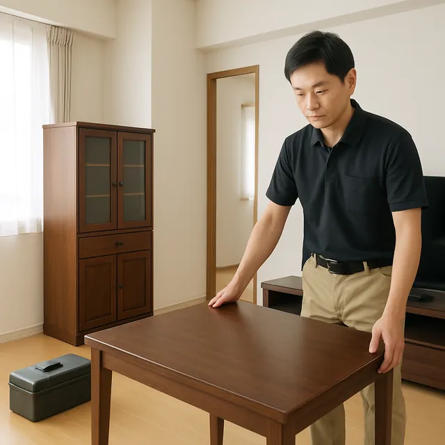 北区でダイニングテーブル・キャビネット・有機ELテレビを確認する出張買取＋不用品回収の事例イメージ