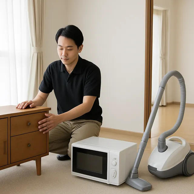 小金井市でサイドボード・電子レンジ・掃除機を確認する出張買取の事例イメージ