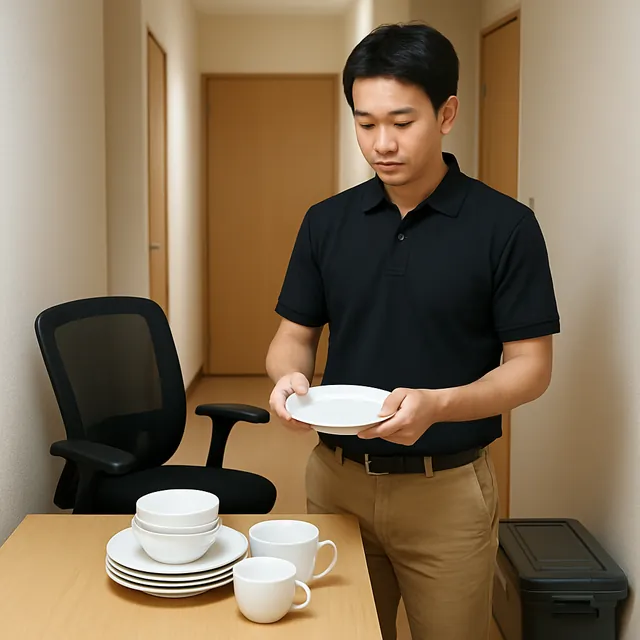 小金井市でダイニングテーブル・オフィスチェア・食器セットを確認する出張買取の事例イメージ