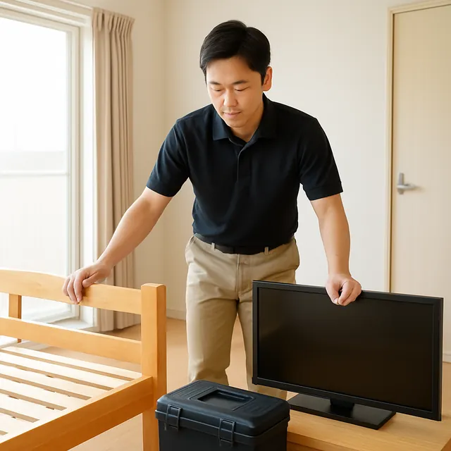 小金井市でベッドフレーム・モニター・工具箱を確認する出張買取＋家片付けの事例イメージ