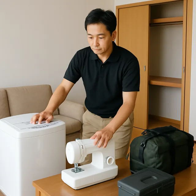 小金井市で縦型洗濯機・ミシン・アウトドア用品を確認する出張買取＋遺品整理の事例イメージ