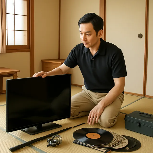 小金井市で有機ELテレビ・釣具・レコードを確認する出張買取＋引越しの事例イメージ