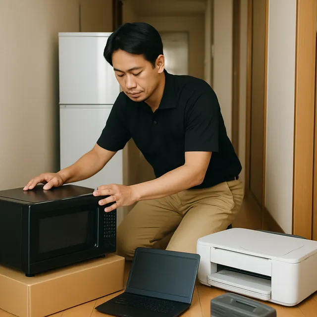 小金井市で電子レンジ・パソコン・プリンターを確認する出張買取＋引越しの事例イメージ