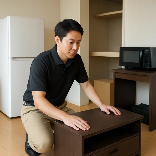 小金井市でテレビボード・デスク・オーブンレンジを確認する出張買取＋不用品回収の事例イメージ
