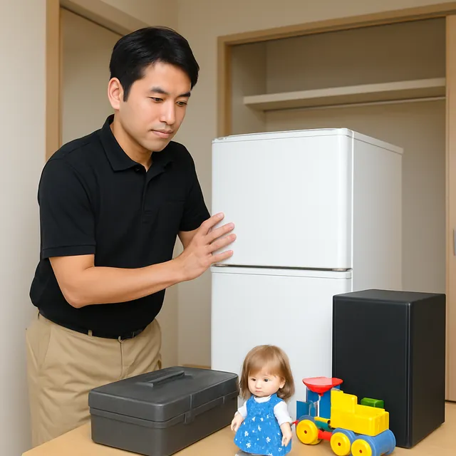狛江市で冷蔵庫・スピーカー・ホビー用品を確認する出張買取＋家片付けの事例イメージ