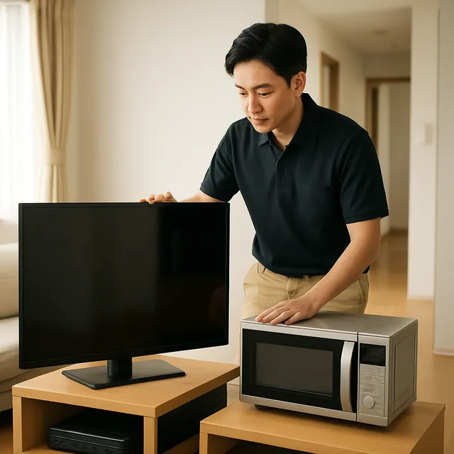 狛江市で有機ELテレビ・オーブンレンジ・アンプを確認する出張買取＋不用品回収の事例イメージ