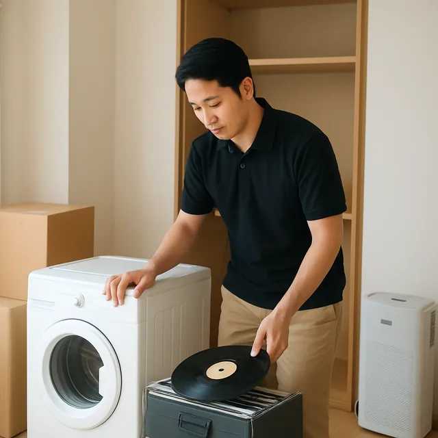 狛江市で縦型洗濯機・空気清浄機・レコードを確認する出張買取＋不用品回収の事例イメージ