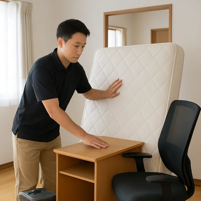 狛江市でマットレス・学習机・オフィスチェアを確認する出張買取＋不用品回収の事例イメージ