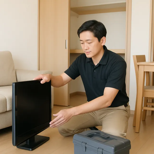 越谷市でカウチソファ・ダイニングテーブル・液晶テレビを確認する出張買取＋家片付けの事例イメージ
