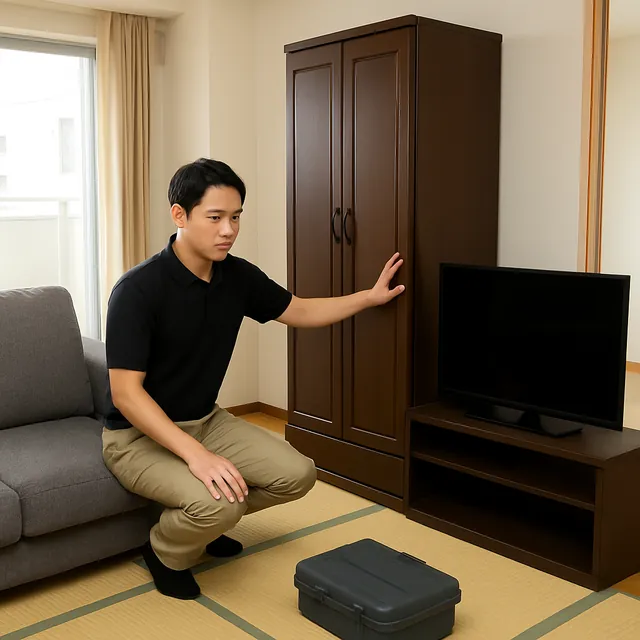 越谷市でカウチソファ・洋服タンス・有機ELテレビを確認する出張買取＋家片付けの事例イメージ