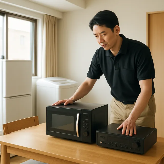 越谷市でダイニングテーブル・オーブンレンジ・アンプを確認する出張買取＋遺品整理の事例イメージ