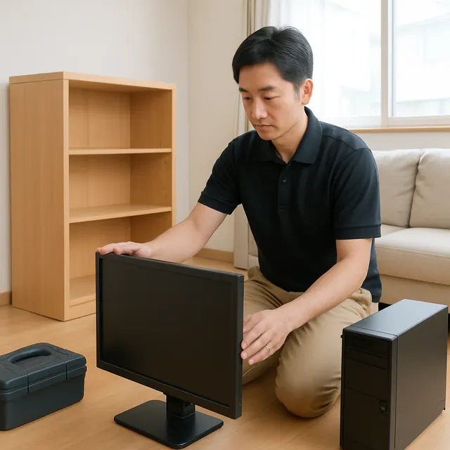 越谷市で本棚・パソコン・モニターを確認する出張買取＋不用品回収の事例イメージ