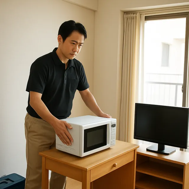 江東区で学習机・オーブンレンジ・モニターを確認する出張買取の事例イメージ