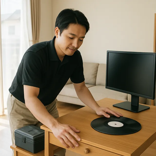 江東区でデスク・モニター・レコードを確認する出張買取＋引越しの事例イメージ