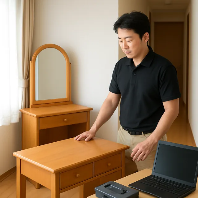 江東区で学習机・ドレッサー・パソコンを確認する出張買取＋不用品回収の事例イメージ