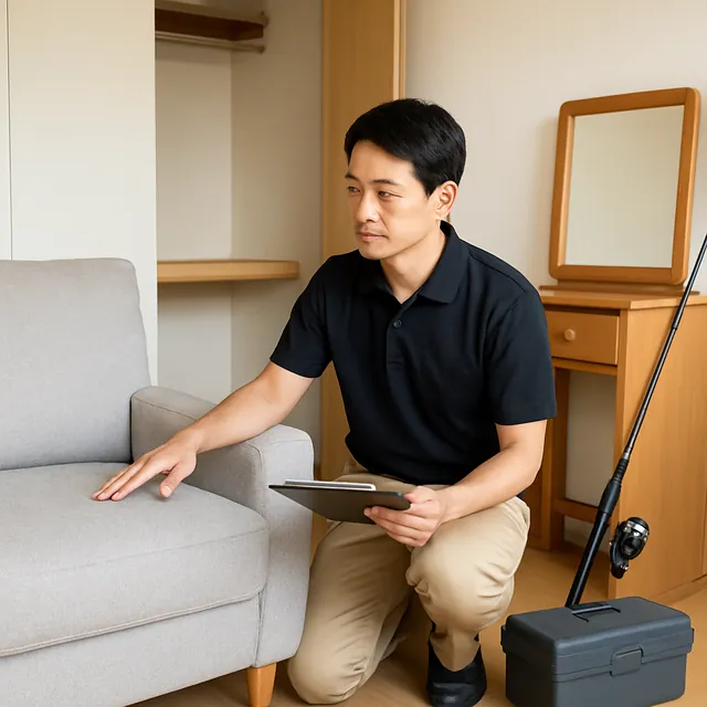 江東区でカウチソファ・ドレッサー・釣具を確認する出張買取＋不用品回収の事例イメージ