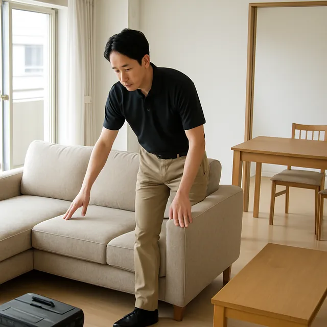 江東区でカウチソファ・ダイニングテーブル・ローテーブルを確認する出張買取＋不用品回収の事例イメージ