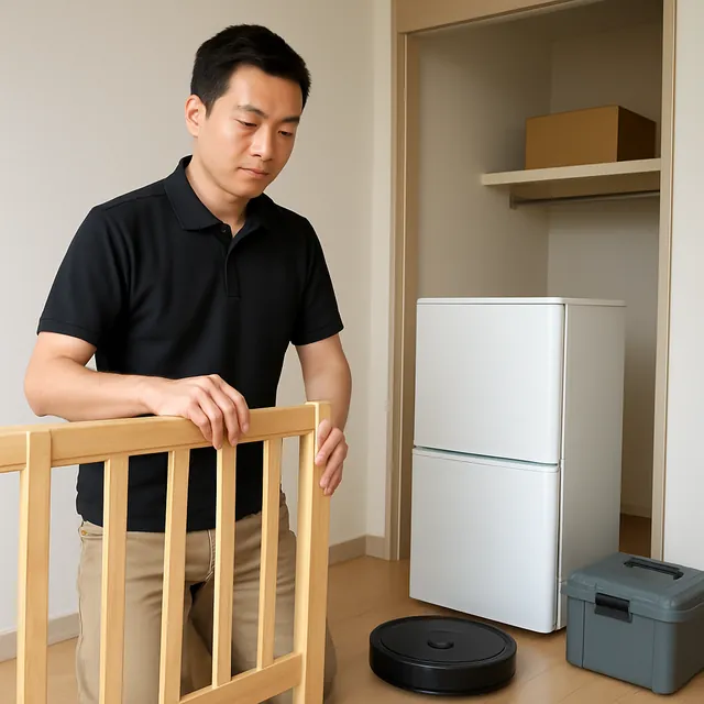 松戸市でベッドフレーム・冷蔵庫・ロボット掃除機を確認する出張買取＋家片付けの事例イメージ