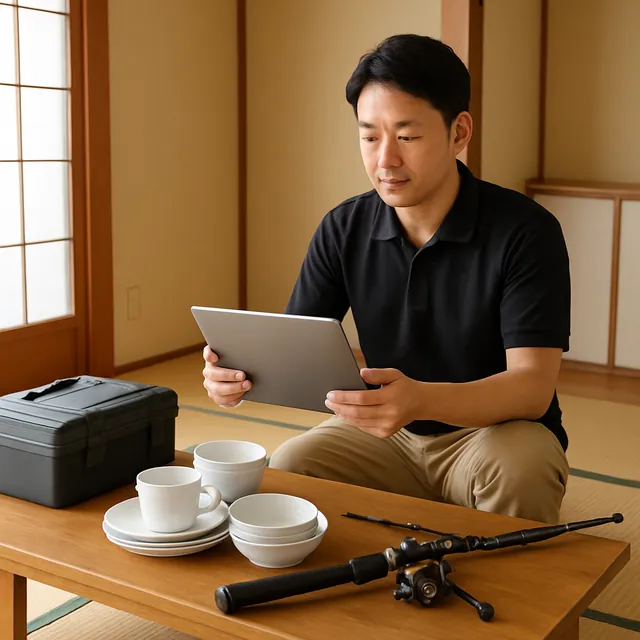 松戸市でパソコン・食器セット・釣具を確認する出張買取＋遺品整理の事例イメージ