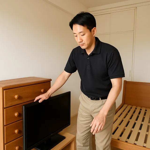 松戸市でチェスト・ベッドフレーム・液晶テレビを確認する出張買取＋引越しの事例イメージ