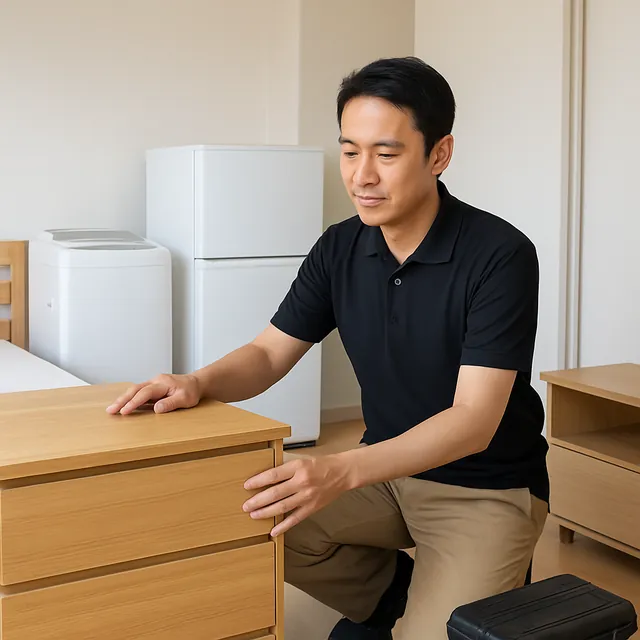 松戸市でチェスト・ベッドフレーム・テレビボードを確認する出張買取＋不用品回収の事例イメージ