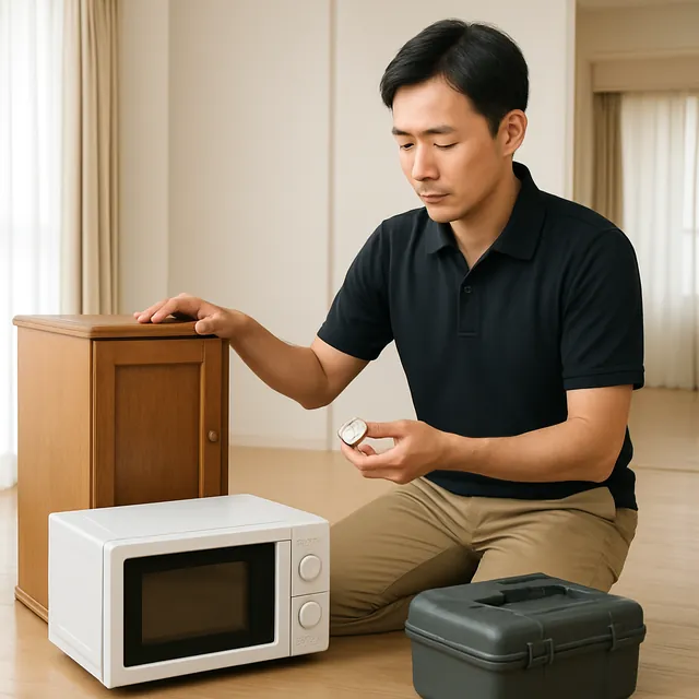 松戸市でキャビネット・オーブンレンジ・腕時計を確認する出張買取＋不用品回収の事例イメージ