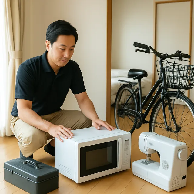 目黒区で電子レンジ・ミシン・自転車を確認する出張買取＋遺品整理の事例イメージ