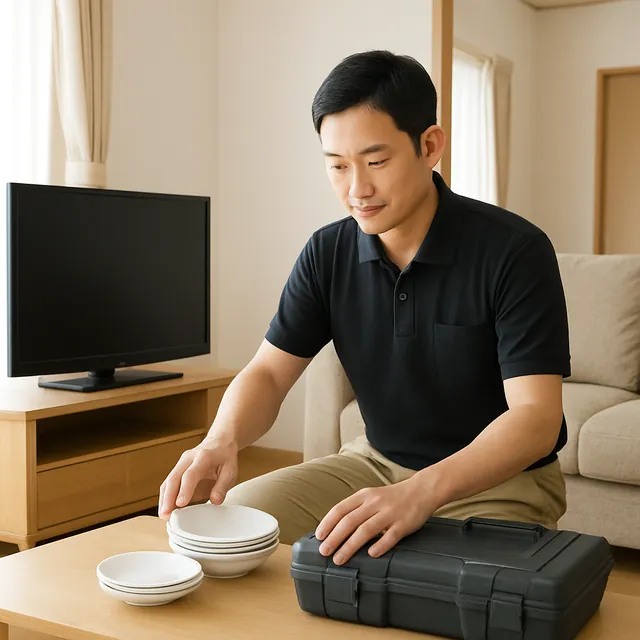 目黒区で液晶テレビ・食器セット・電動工具を確認する出張買取＋遺品整理の事例イメージ