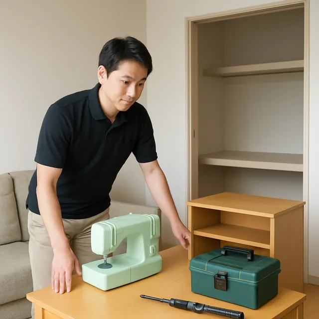 目黒区で学習机・ミシン・釣具を確認する出張買取＋引越しの事例イメージ