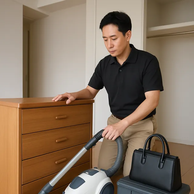 目黒区で洋服タンス・掃除機・ブランドバッグを確認する出張買取＋不用品回収の事例イメージ