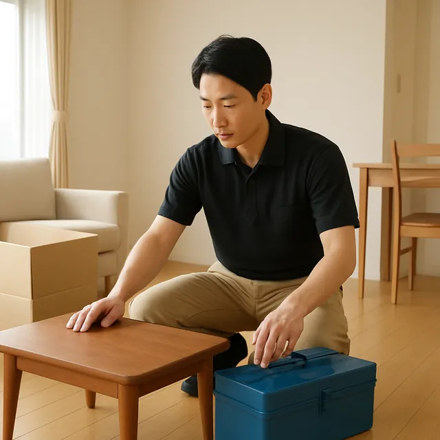 目黒区でローテーブル・デスク・工具箱を確認する出張買取＋不用品回収の事例イメージ