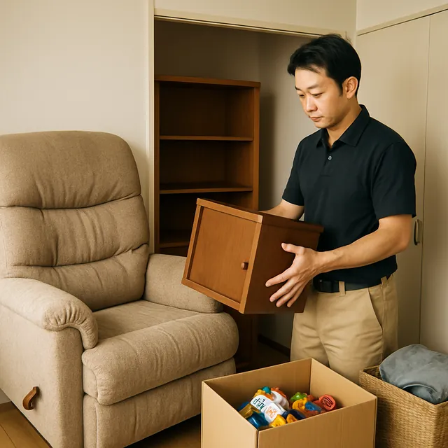 港区でリクライニングチェア・キャビネット・ホビー用品を確認する出張買取＋家片付けの事例イメージ