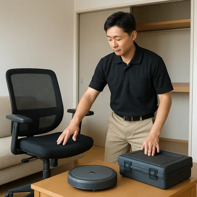 港区でオフィスチェア・ロボット掃除機・電動工具を確認する出張買取＋遺品整理の事例イメージ