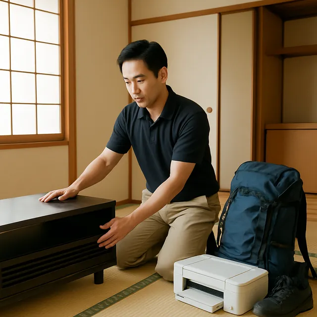 港区でテレビボード・プリンター・アウトドア用品を確認する出張買取＋遺品整理の事例イメージ