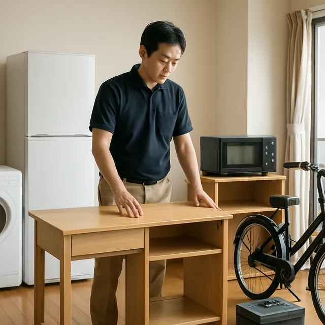 港区で学習机・レンジ台・自転車を確認する出張買取＋遺品整理の事例イメージ