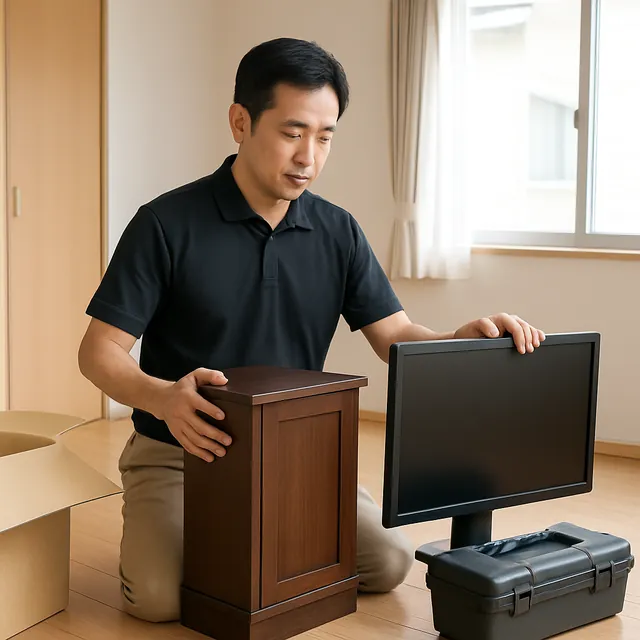 港区でキャビネット・モニター・工具箱を確認する出張買取＋引越しの事例イメージ