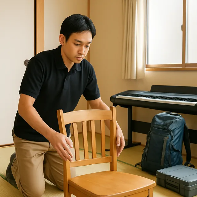 港区でダイニングチェア・電子ピアノ・アウトドア用品を確認する出張買取＋引越しの事例イメージ