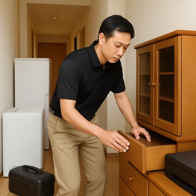 港区で食器棚・サイドボード・プリンターを確認する出張買取＋引越しの事例イメージ