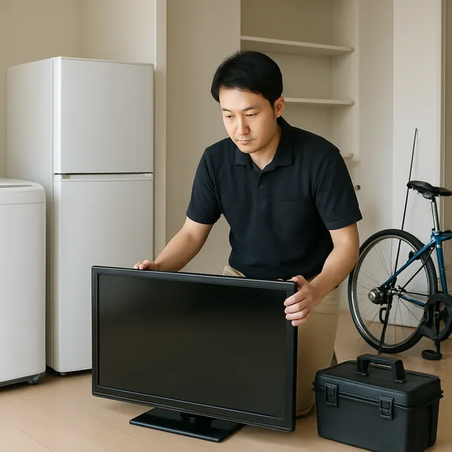 港区で液晶テレビ・釣具・自転車を確認する出張買取＋不用品回収の事例イメージ